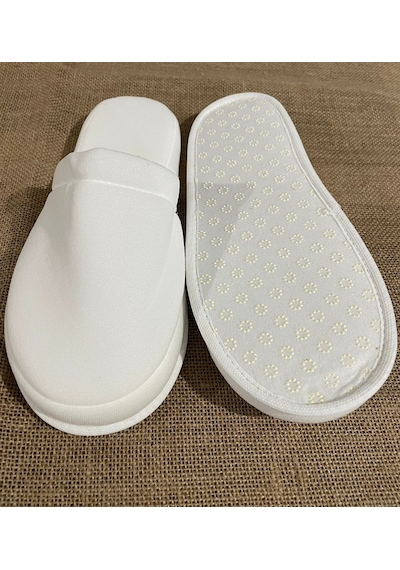 100 Çift Çift Kat Polyester Havlu Süslenebilir Lohusa Terliği Kalın Sünger Taban Otel Banyo Terlik Beyaz