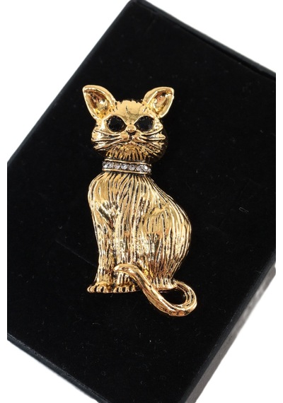 Göz Kamaştıran Gold Renkli Kedi Broş Uniseks Erkek Kadın Taşlı Kedili Yaka İğnesi Broş. Çok renkli
