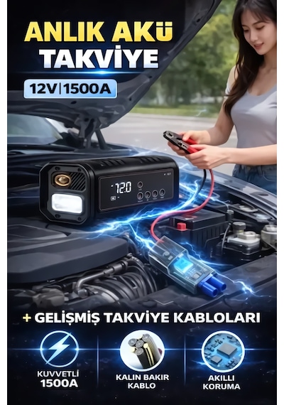 Ht15 2 Fonksiyonlu Akü Takviye & Hava Kompresörü 12v 150 Psı Dijital Lastik Pompası Powerbank Özellikli 0 - 150 Psı 0 - 10 Bar