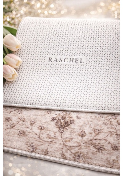 Raschel Carpet Premium Oval Yıkanabilir Leke Tutmaz Modern Antik Bej Özel Seri Kaymaz Taban Halı Yolluk Bej