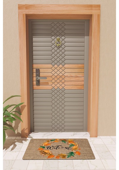 Rugmood Modern Dijtal Baskı Yapraklı Welcome Dış Kapı Önü Paspası Çok Renkli