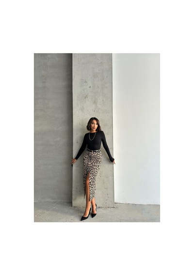 Verymoda Leopar Desenli Uzun Kalem Etek F1665 Taş Siyah