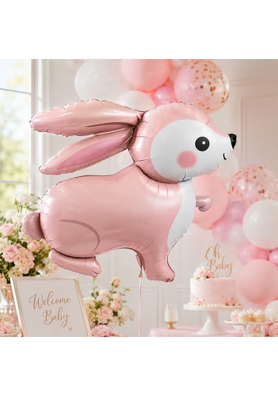 Pembe Retro Tavşan Folyo Balon 60x59 Cm Doğum Günü Baby Shower Parti Süsü Dekorasyonu Çok Renkli