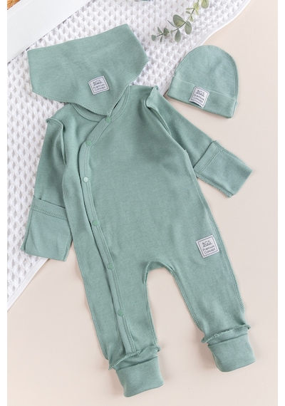 Babymod Kendinden Eldivenli Naturel Bebek Tulum Takım Yeşil