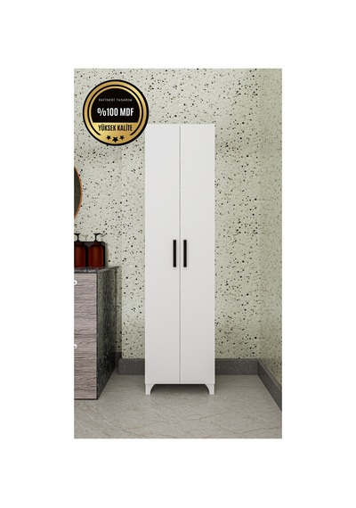 Long 2 Kapaklı Raflı Çok Amaçlı Dolap Banyo Balkon Kiler Mdf Beyaz