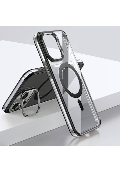 Apple Uyumlu iPhone 15 Pro Kılıf Magsafe Şarj Özellikli Wlons Standlı Efsane Kapak Siyah