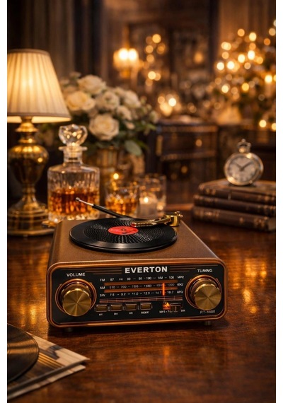 Retro Tasarımlı Plak Görünümlü Radyo 3 Bant Bluetooth
