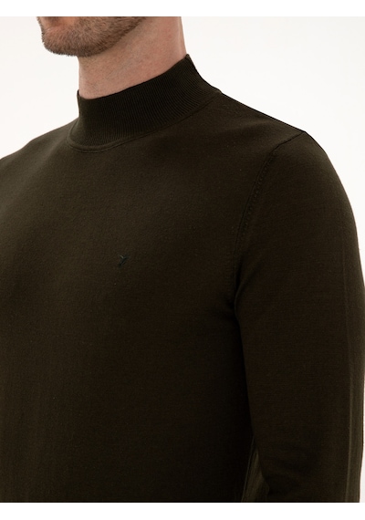 Cacharel Haki Slim Fit Pamuk Karışımlı Yarım Balıkçı Yaka Triko Kazak Yesıl