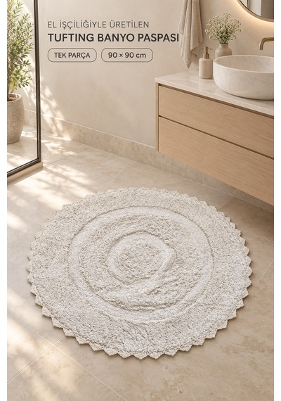 Alanur Bodrum Tufting Cotton Pamuklu El Işi Örgülü 90 X 90 Cm Paspas 110 Ekru