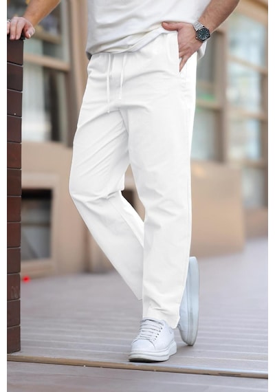 Madmext Beyaz Rahat Kesim Erkek Pantolon E6561