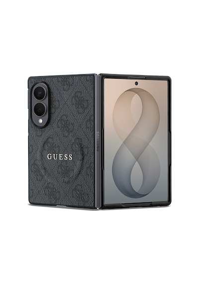 Samsung Uyumlu Galaxy Z Fold 8 Kılıf Guess Lisanslı M-safe Özellikli Pu Deri 4g Desenli Yazı Logolu Kapak Siyah
