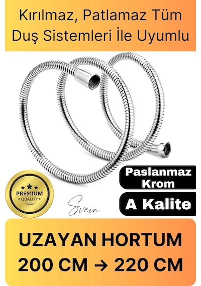 Lüks Paslanmaz Krom Kırılmaz Çatlamaz Tüm Duş Sistemleriyle Uyumlu Uzayan Spiral Hortum Örgü 2,2 Mt Çok Renkli