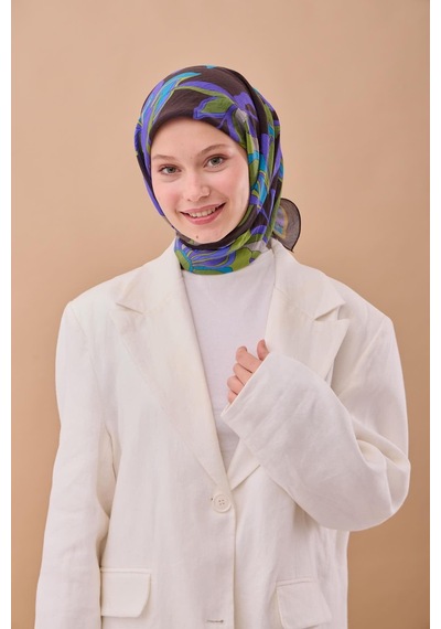 Silk Home Olinda İpek Eşarp 47003-07 Acı Kahve, Mor, Yeşil, Mavi