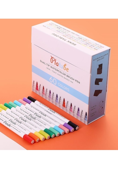 Platube Çift Taraflı Brush Pen 60’lı Marker Kalem Seti Bullet Jurnal Mandala Eskiz Boyama Seti