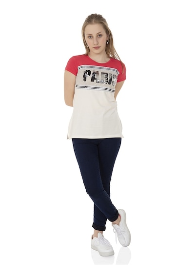 Toontoy Kids Toontoy Kız Çocuk T-shirt Paris Pul Nakış Ekru