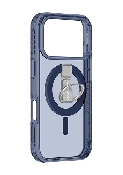 Apple Uyumlu iPhone 17 Pro Max Kılıf M-safe Şarj Özellikli Yüzük Standlı Amazingthing Titan Pro Serisi Kapak Mavi Mavi