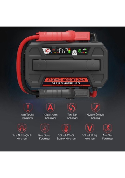 Lokithor J701hd 24v 4000amp Li-polimer Akıllı Akü Takviye + Powerbank + Led Lamba