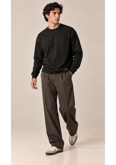 Alexandergardi Bisiklet Yaka Cep Detaylı Sweatshirt Siyah