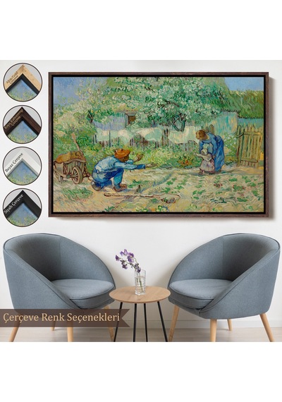 Ahşap Çerçeveli Vincent Van Gogh - Millet'den Sonra İlk Adımlar Tablo - First Steps-7164