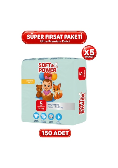 Bebek Bezi No:5 Junior 11-25 Kg 30'lu 5 Paket 5 Numara