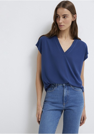 Mavi - Lux Touch Tencel V Yaka Lacivert Modal Tişört 1612250-70491 Lacivert