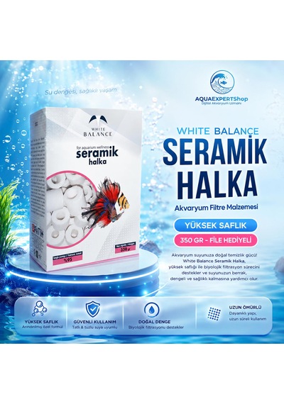 White Balance Seramik Halka - Akvaryum Filtre Malzemesi - Yüksek Saflık - File Hediyeli - 350 Gr