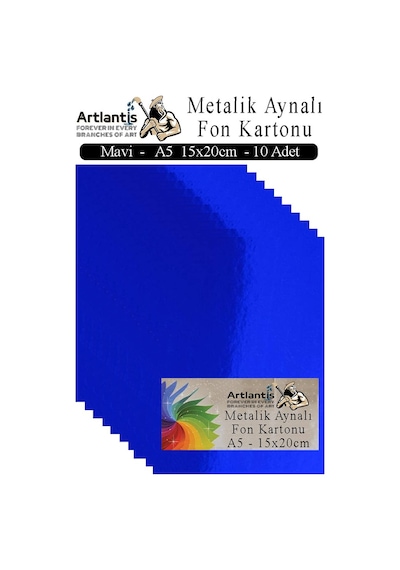 Metalik Aynalı Fon Kartonu 10 Lu A5 15x20 Cm 1 Paket Okul Sınıf Dekoratif Pırıltılı Folyo Kağıt Dekoratif Anasınıfı Kreş Mavi