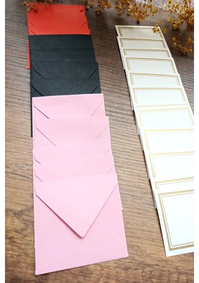 15 Adet Mini Hediye Paketleme Kart Seti - 3 Renk Zarf & Beyaz Al