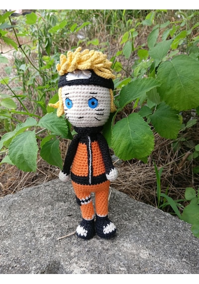 Naruto Uzumaki Amigurumi Örgü Oyuncak - Anime Hediyelik Figür 21 Cm