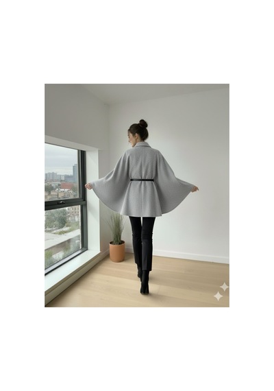 Unika Boutique Kadın Yeni Sezon Kemerli Panço Gri