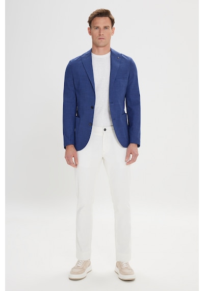 AC&Co / Altınyıldız Classics Erkek Slim Fit Dar Kesim Desenli Kırlangıç Yaka Ceket Lacivert