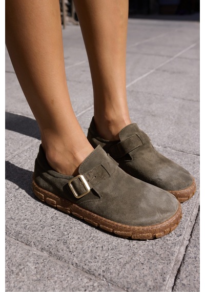 Alessi Kadın Taba Tutun Suet Kaucuk Taban Loafer Ayakkabi Haki