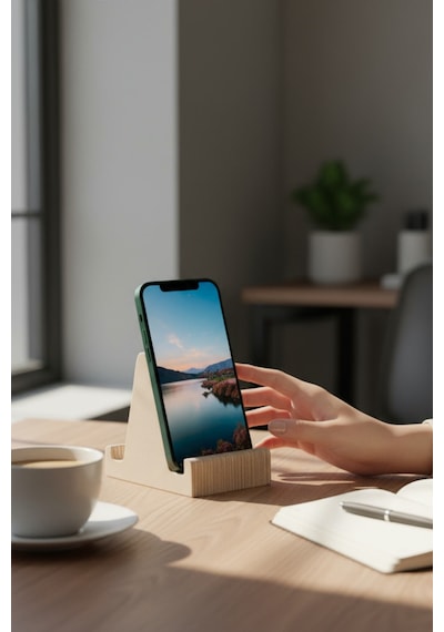 Ahşap Çift Taraflı Telefon Standı Kahverengi