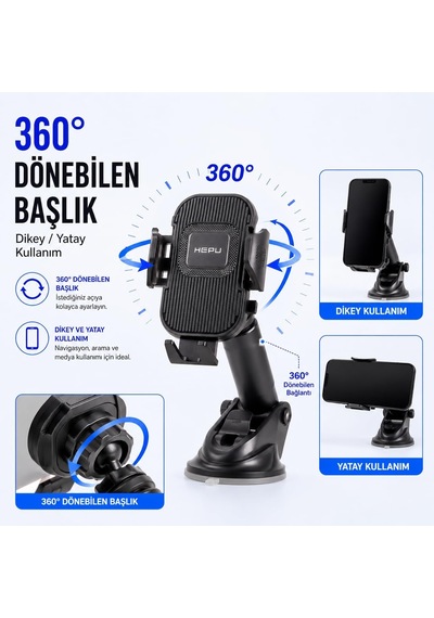 Hp-a11 Cam Tipi Araç Telefon Tutucu Güçlü Vantuzlu Ayarlanabilir Kompakt Tasarım 2 Mixed