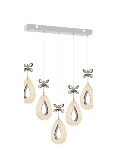 Damla 5 Li Gümüş Yemek Masası Üstü 3 Renk Ledli Kumandalı Modern Sarkıt Led Avize