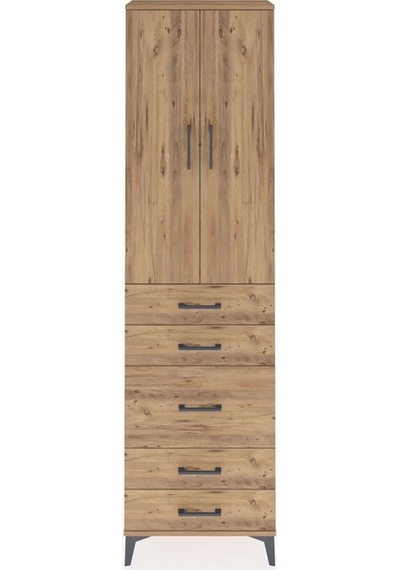 Arges Dolap 3 Raflı 5 Çekmeceli 2 Kapaklı 60x30x221 Çam-çam Çam