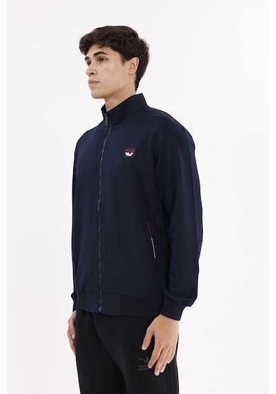 Rowinger Cepli Dik Yaka Tam Fermuarlı Göğüs Arma Detaylı Rahat Kalıp Mevsimlik Sweatshirt Navyblue