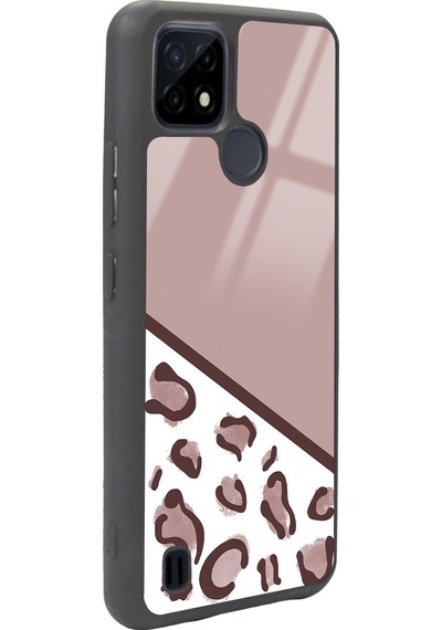 Oppo Realme C21 Kahve Leopar Tasarımlı Glossy Telefon Kılıfı Çok Renkli