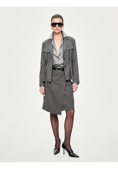 Koton Çift Cepli Klasik Yaka Uzun Kollu Peplum Kesim Pileli Blazer Ceket Gri 7wak50123uw