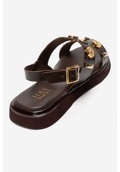Luvishoes Lıbera Kahverengi Hakiki Deri Tokalı Kadın Sandalet