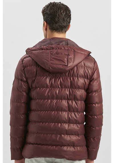 İmza Dolumlu Çıkarılabilir Kapüşonlu Astarlı Slim Fit Dar Kesim Casual Mont 1007245151-bordo Bordo