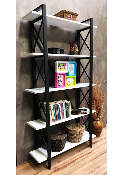 Demo Tanraf Moda Lüx 5 Raflı Kitaplık Dekoratif Raf 180X100 Cm. Ebat