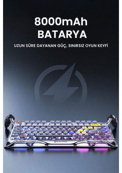 Gravastar Mercury K1 Pro+x Kablosuz Rgb Işıklı Mekanik Q Gaming Klavye Ve Optik Mouse Seti, Uzay Gri Optik