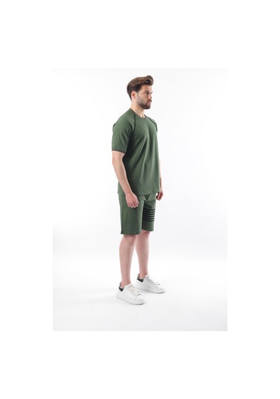 Madmext Haki Baskılı Reglan Kol Erkek Şort T-shirt Takımı E7306
