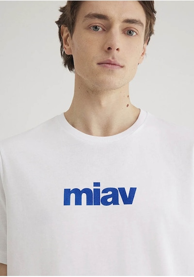 Mavi Miav Baskılı Beyaz Erkek T-shirt M067153-620 Beyaz