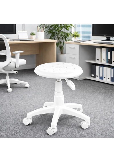 Laboratuvar Ve Mutfak Taburesi Beyaz Monoblok Tablalı Beyaz