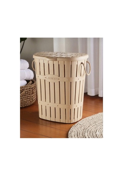 Bambu Desenli Halat Kulplu Kirli Çamaşır Sepeti 64 Lt Kirli Sepeti Latte Bej - 793880180 Bej