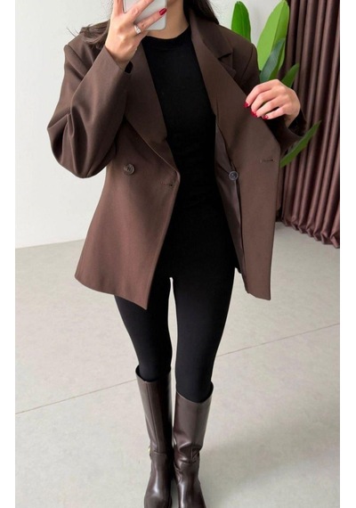 Ecenin Favorileri Acı Kahverengi Kruvaze Blazer Kadın Ceket