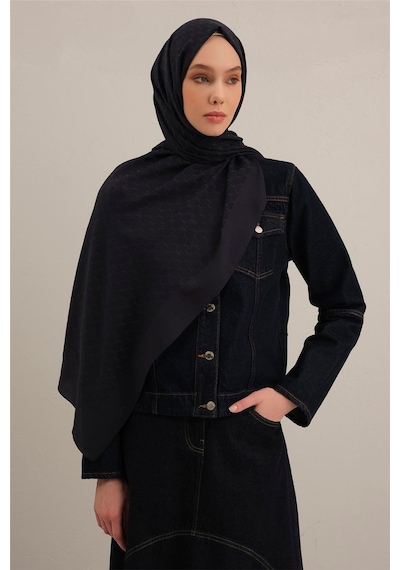 Armine Link Desen Bambu Cotton Şal 2 Koyu Lacivert