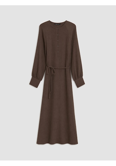 Lcw Modest Kahverengi Bisiklet Yaka Müslin Elbise